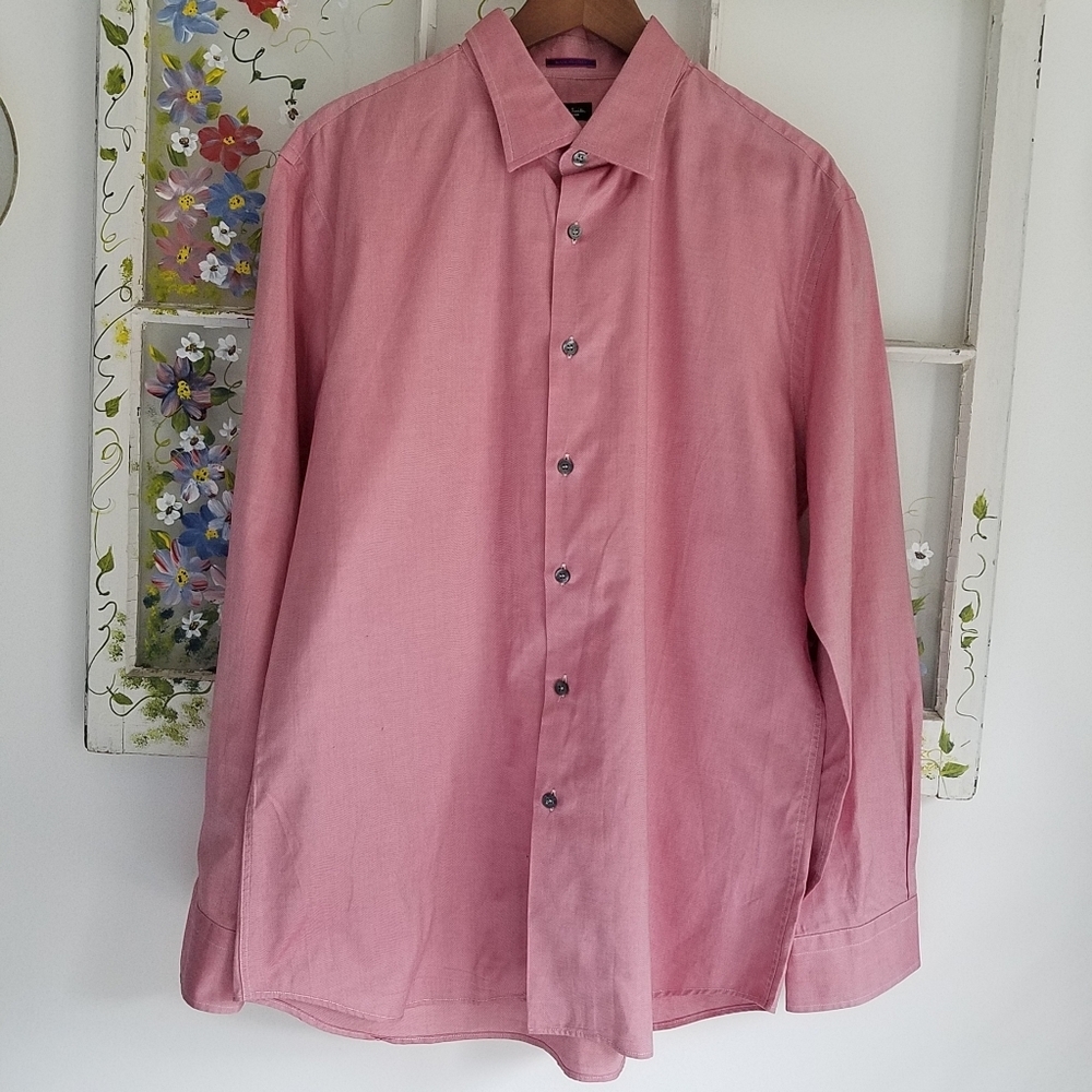 Paul Smith London  Dress  Shirt Size 17.5 44 100% cotton Pink Slim Fit